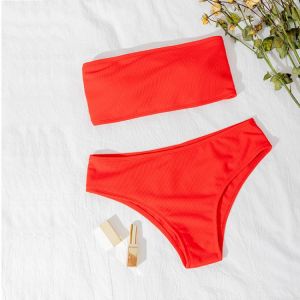 New Bikini High Waist Strapless Sexy Bikini Women Swimwear Women Swimsuit Padded Bathing Suit Monokin Pure Color