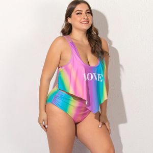 Sexy Neon Ruffle Swimsuit For Women High Waist Bikinis Set Plus Size 4XL Swimming Suits Big Bikini 5XL Swimwear Beachwear