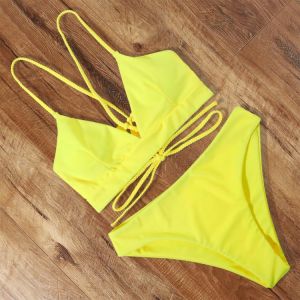 Swimsuit Women Bikini Set Push Up Split Swimsuit Bandage Brazilian Biquinis Feminino Leopard Bikini Solid Swimwear Women 2021