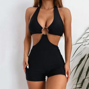 2021 New Sexy Halter One Piece Swimsuit Female Boxer Swimwear Women Backless Monokini Bathing Suits Summer Beach Wear Swim Lady