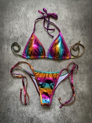 Sexy Swimwear Women Halter Bathers Bling Sequin Bikini Set Cut Out Push Up Padded Bathing Suit Thong Swimwear Glitter Biquini