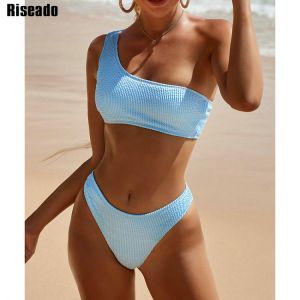 all in one place בגדי נשים Riseado Sexy One Shoulder Bikinis Bandeau Swimwear Women 2021 Ribbed Women&#x27;s Swimsuits Bathing Suits Solid Brazilian Biquini 