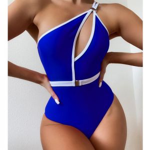 VigoCasey Hollow Out One Shoulder Swimwear Women 2021 Sexy One Piece Swimsuit Female High Waist Monokini Solid Belt Bathing Suit