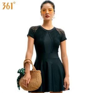 361 Skirt Swimsuit One Piece Women Monokini Plus Size Conservative Black Swimwear with Skirt Ladies Swimming Dress Bather