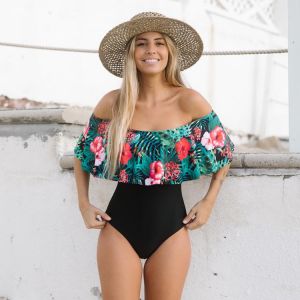 2020 One Piece Swimsuit Swimwear Women Print Ruffle Swimsuit Bodysuit Monokini Female Padded Bathing Suits Beach Wear Summer