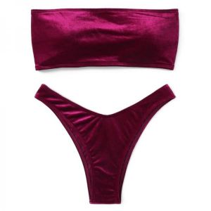 Bathing Suit Women Velvet Thong Bikini 2021 Brazilian Swimsuit Solid Sexy Bandeau Swimming Suit Swimwear Female Summer Beachwear