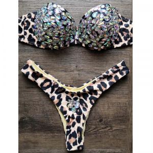 2021 Sexy Rhinestone Bikinis Women Swimwear Push Up Leopard Swimsuit Women Bikini Diamond Luxury Bathing Suit Bandeau Beach Wear