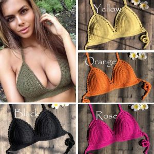 Solid Bikinis Mujer Swimsuit Crochet Red Bikini Top Knit Sexy Bikinis Women's Swimming Bra Large Female Swimwear S - XL 2019 