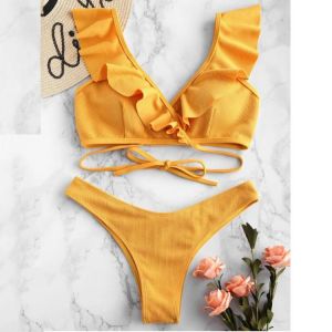New Push up 2021 Bikini Set Women Ruffle Biquini Swimwear Low Waist Sexy Brazilian Ribbed Swimsuit Bather Beach maillot de bain