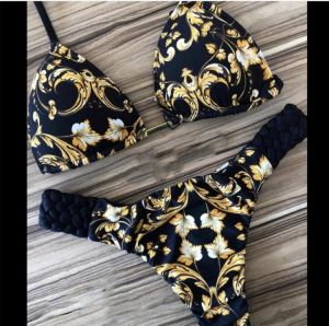 2020 Ruffled tropical leaves bathing suit floral print swimwear women push up swimsuit female Boho triangle halter bikini set