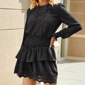 Elegant Black Long Sleeve Dress Women 2021 Chiffon Lace Ruffle Office Dresses Autumn Ladies Casual Mini Sundress Vestidos Mujer