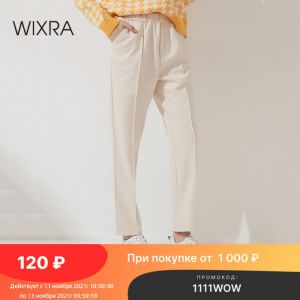 Wixra Womens Harem Thick Pants Casual Elastic Waist Black Basic Pockets Office Lady Trousers 2021 Autumn Winter New Hot