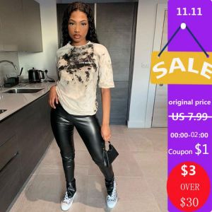 Women Autum Pants Faux Leather Leggings Women Casual PU Warm Gothi Pants Female Split Trousers Slim Fit High Waist Pencil Pants