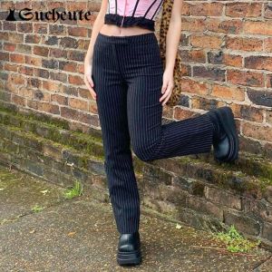 SUCHCUTE Striped Pants For Women  Fashion Gothic High Waist Straight Pants Streetwear Fashion Outfits Korean Style Trouser