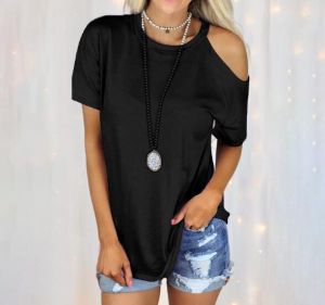 2021 summer new solid color round neck strapless short em8 sleeve casual T-shirt women KJD89-31-54