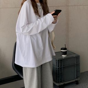 Chic Loose Long Sleeve T-Shirt Women's Basic O-Neck Autumn Cotton Tee Shirt Ladies Solid Casual Oversize Tshirt New White Top