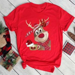 ZOGANKI Christmas Xmas Cartoon Printed Tops Women Red T Shirt Tshirt New Year T-shirt Fashion Harajuku Tee Shirt Femme