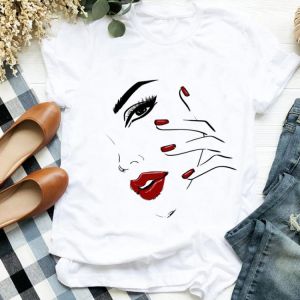 Korean Fashion Oversized T-shirts Aesthetic Women Top Graphic Kpop Female Clothing Anime Art Eyelash Printed Lady White T Shirt