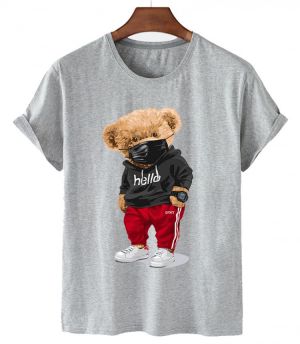 Fashion bear T-shirt stylish casual large size cartoon mask bear short sleeve T-shirt men's and women's top popular logo