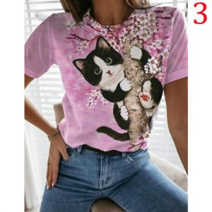Men and women cats and animals 3D printing round neck short-sleeved T-shirt, retro style fashion casual pullover 2021 latest