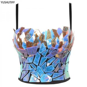 2022 Sexy Shiny Sequins Women Camis Cropped Nightclub Party Show Winter Corset Crop Top To Wear Out Push Up Bustier Bra YH1191