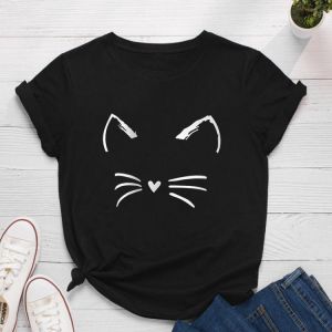 Cat Face Print Women T Shirt Short Sleeve O Neck Loose Women Tshirt Ladies Tee Shirt Tops Clothes Camisetas Mujer