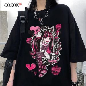 2021 Harajuku cartoon gothic print short sleeve Retro T-shirt women tops Summer streetwear O-neck sweet girls tee shirt