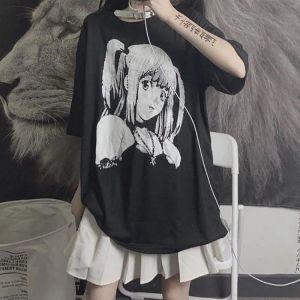 Anime Graphic T Shirts Women 2021 Summer Japanese Style Woman Clothes Oversize E Girl Tops Black Gothic Tee Shirts Streetwear