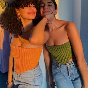 Tinastyle Off Shoulder Knitted Sexy Crop Top Women Corset Top Backless Sleeveless Short Tank Top Nightclub Party Women Clothing