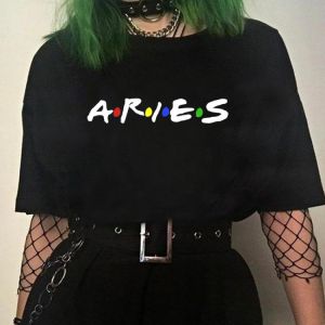 Twelve Constellations Zodiac Sign Aries Tshirt Women Summer Fashion Short Sleeve O-neck Black T-shirt Soft Casual Tshirt
