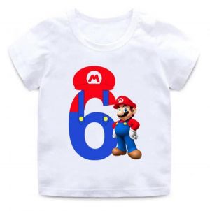 Super Mario Number 1-9 Letter Print Boys/Girls T shirt Kids Happy Birthday Gift Number Clothes Baby Cartoon T-shirt