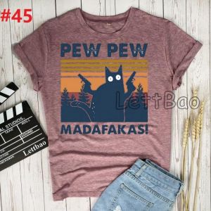 Pew Madafakas Tshirt Women 2021 T Shirt 100% Cotton Short Sleeve Funny Black Cat T-shirt Fashion Band Graphic Tee Clothes