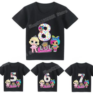 LOL SURPRISE Graphic Tees for Girls Kids Digital Happy Birthday T Shirt Cotton Fashion Clothing Cartoon Figure Accessories Gift