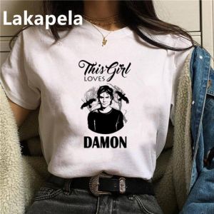 The Vampire Diaries Harajuku Kpop Casual Short Sleeve T Shirt Women Fashion Ullzang T-shirt DAMON Tshirt 90s Korean Tops Female
