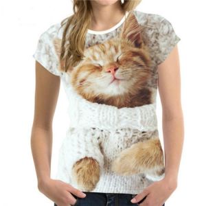 Hot sale lady 3D printed top cute cat T-shirt, summer fashion casual street Harajuku clothing, 2021 new trend clothing