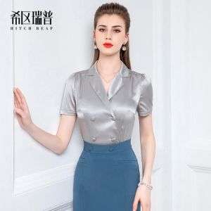 High End Temperament Suit Collar Shirt New 2021 Summer French Design Mulberry Silk Top