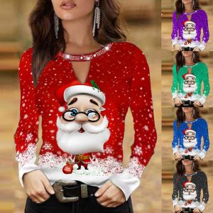 2021 Christmas Print O-Neck Plus Size T-shirts Women's Clothes Casual Retro Streewear Long Sleeve Oversize Autumn Female T Sh