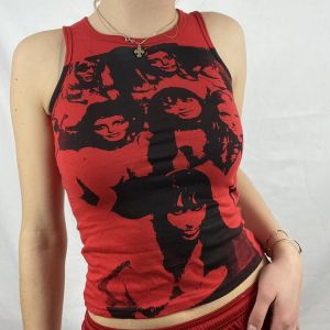 Dollskill Summer Emo Y2k Crop Tops Women's Head Print Sleeveless O Neck Casual T-shirts Egirl Punk Tanks Fairy Grunge Gothic 