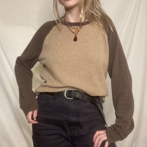 Patchwork T-shirt knitted Harajuku retro pullover y2k casual plus size clothes women T-shirt fall/winter loose raglan women