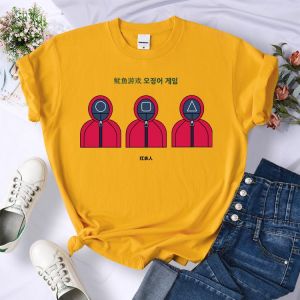Korean TV Squid Game T Shirt Men Kawaii Cartoon Summer Tops Man red Graphic Tees Unisex Harajuku Fashion Korean T-shirt Male