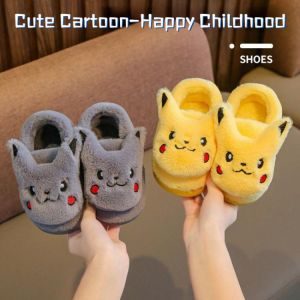 Pokemon Pikachu baby plush Winter Slippers boys girls Warm non-slip Toddler shoes cute anime Indoor home shoes birthday gifts
