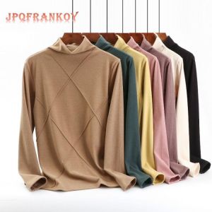 Autumn/Winter Constant Temperature Warm Semi High Collar Bottomed Shirt Women's Hot Clothes Velvet Close Fitting Cotton Tops