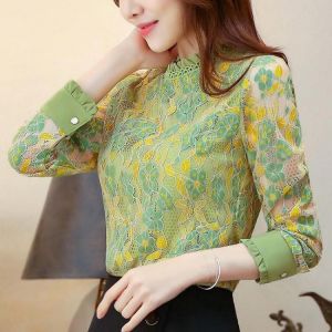 2021 Spring Autumn New Women's Stand Collar Long Sleeve Lace Bottoming Shirt Blouse Plus Size Tops Feminine Blusa