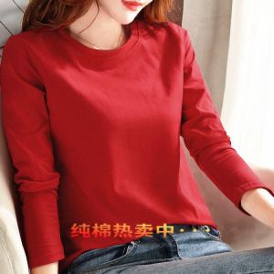 Woman Tshirts Cotton Long Sleeve Regular round Neck T-shirt Women's Loose Fat Red T-shirt Tops Mujer Camisetas