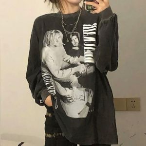 Y2K fashion portrait print street hip-hop personality oversized sweatshirt women Harajuku fashion punk pullover long-sleeved top