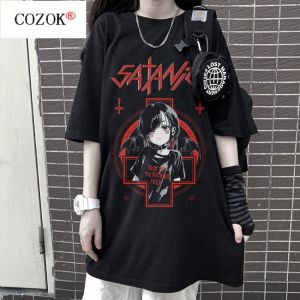 2021 Summer New Gothic Style Girl Anime Print T-shirt Loose Short Women's Tee Tops  Graphic T Shirts  Ropa Plus Size Mujer