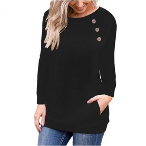 Cooeverly Plus Size Women Solid Clothing Winter Button Long Sleeve T Shirt O Neck Oversized T Shirt Tops Hoodies For Women 2022
