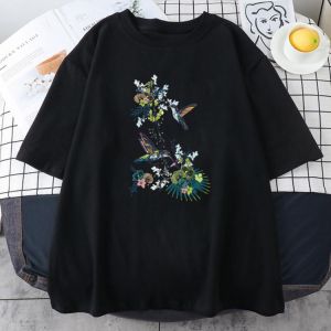Little Bird Eats Food Print Tshirts Womans Creativity Fit Tshirt Summer High Quality T-shirts Street O-Neck Female T Shirts