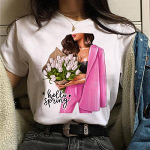 Fashion Girl Flower Print T-shirt New Women Tshirt Short Sleeve O-neck Tee Tops Female Graphic Tee T-shirt Summer Woman T-shirt