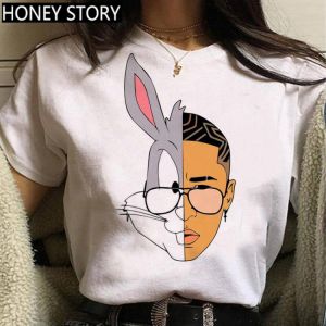 Hip Hop Bad Bunny T Shirt Women Kawaii Summer Tops Grunge Cartoon T-shirt Rapper Graphic Tees Harajuku Streetwear Tshirt Femme